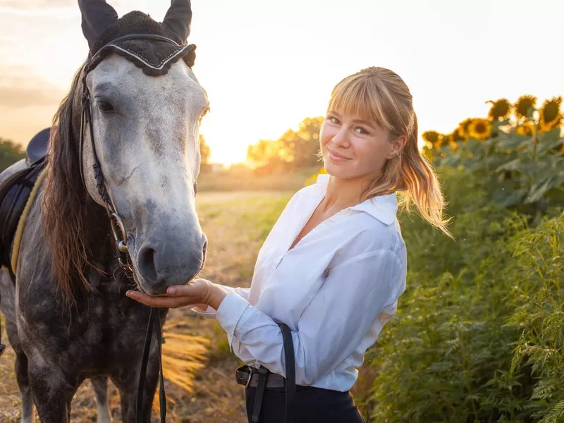 woman loves a horse