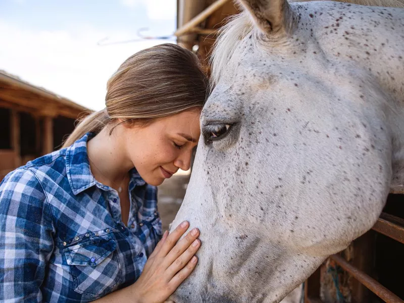 Beautiful serene girl with horse