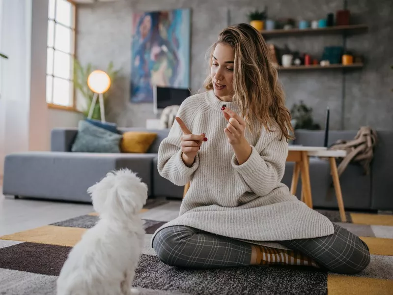 Woman training her dog