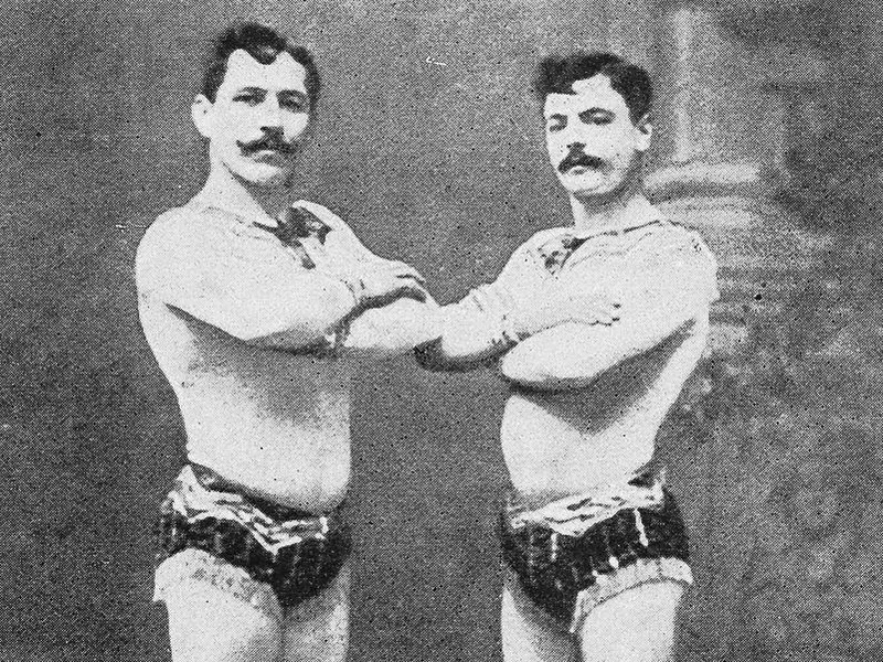 Antique photo: Circus performers acrobats