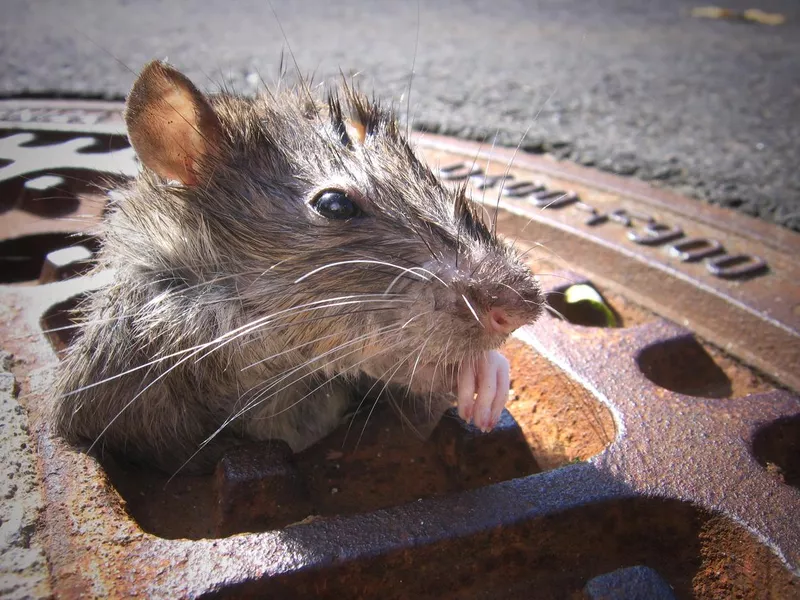 Rat - Looking Through A Metallic Gully Cover